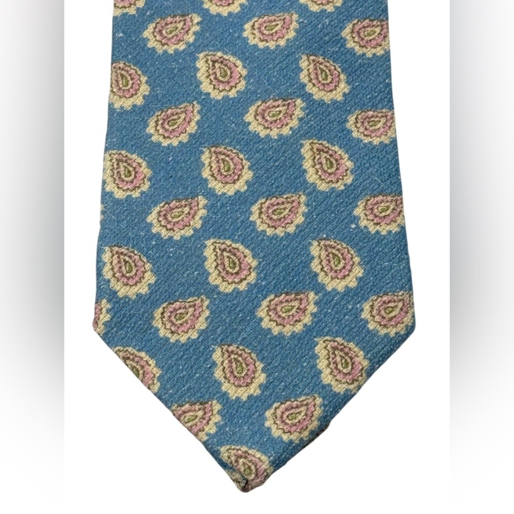 Paul Stuart Blue Paisley Silk Linen Blend Tie Made in Italy 62”